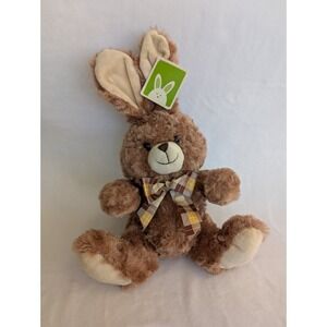 EASTER BUNNY‎ 16" Plush KELLYTOY TAN STUFFED RABBIT PLAID BOW 2013 New w/ Tags